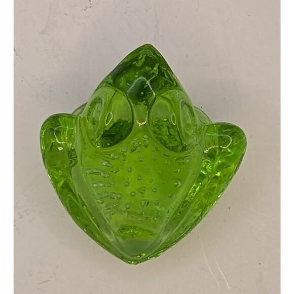 Neon Green Glass Frog Figurine Paperweight Controlled Bubble - Picture 5 of 6